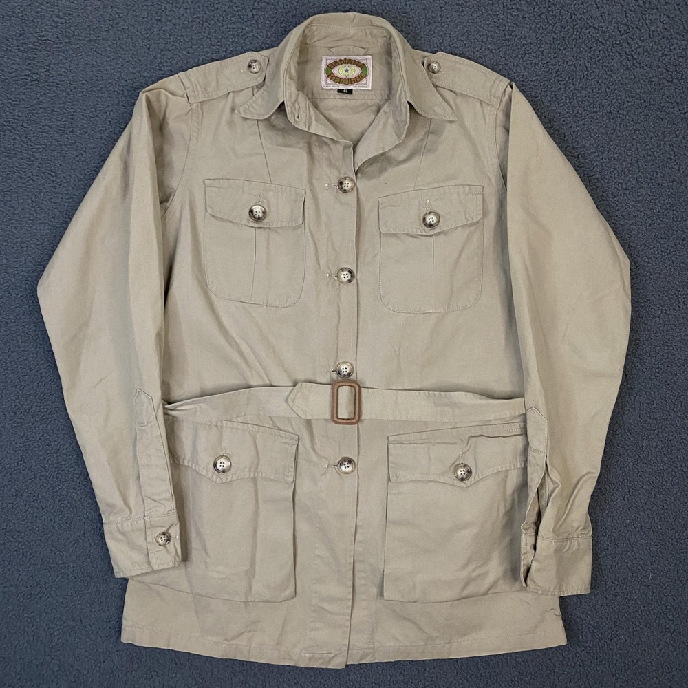 Vintage Banana Republic Jacket Womens 6 Beige Safari Bush Military Belted Twill